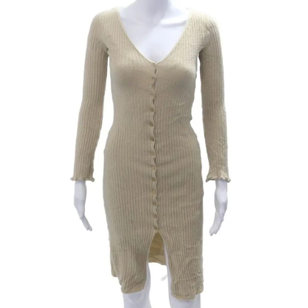M Missoni Women Bodycon Sweater Dress Beige V Neck Long Sleeve Size 40 - Picture 1 of 7